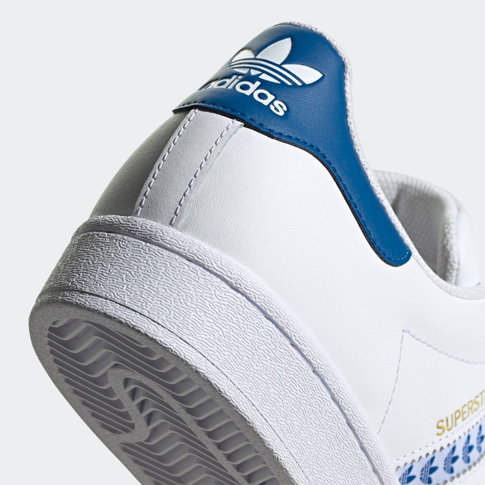 adidas Superstar White Blue Trefoil Stripes FY3494 Shelltoe Fashion Sneaker - Picture 11 of 12